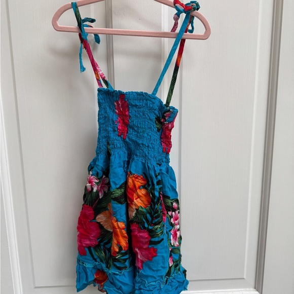 Aloha Fashion 12M Girls Vibrant Blue Pink Floral Tropical Spaghetti Strap Dress - Picture 5 of 7